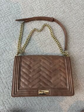 BCBG Quilted Brown Shoulder Bag with Gold Chain